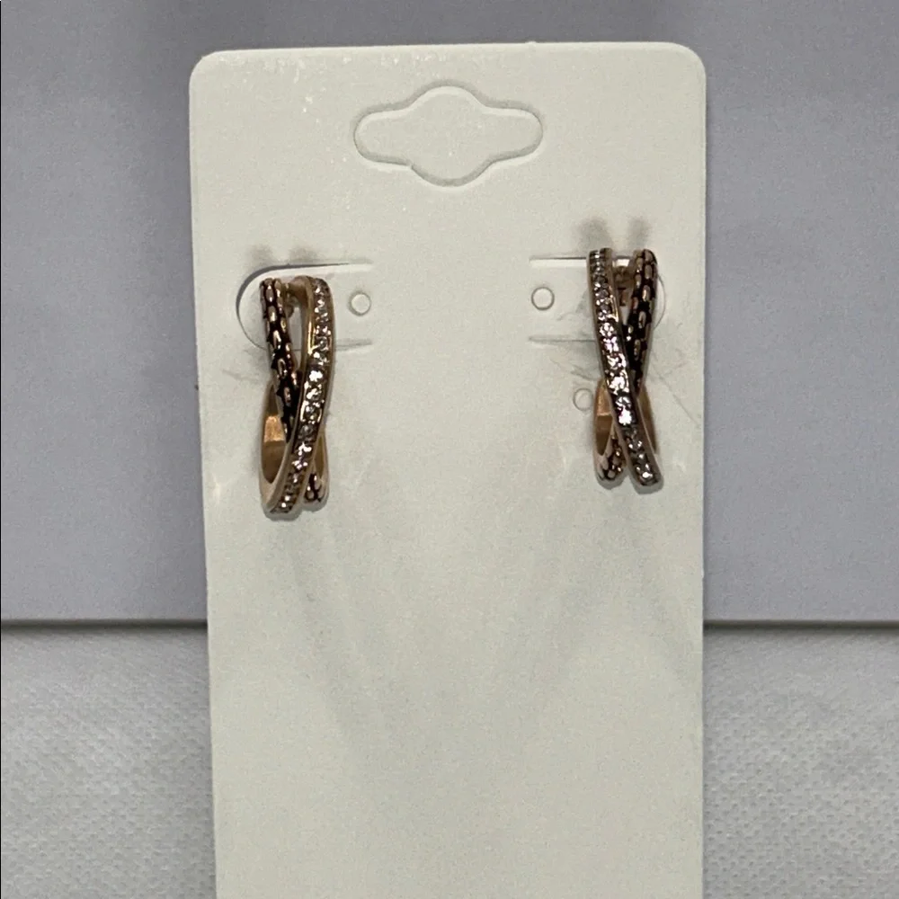 NWOT Rose Gold CZ Double Hoop Earrings By Designer DSMK