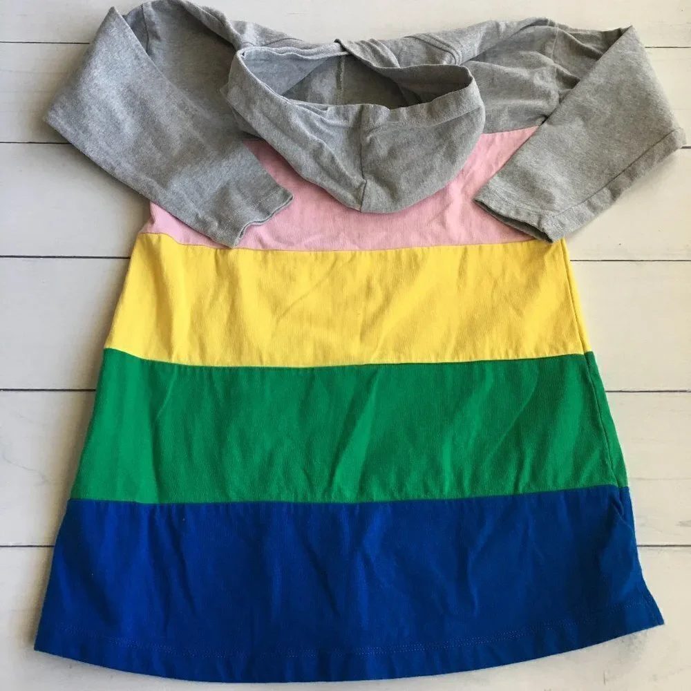 Hanna‎ Andersson Organic Long Sleeve Hooded Color Block Dress - Size 6/7