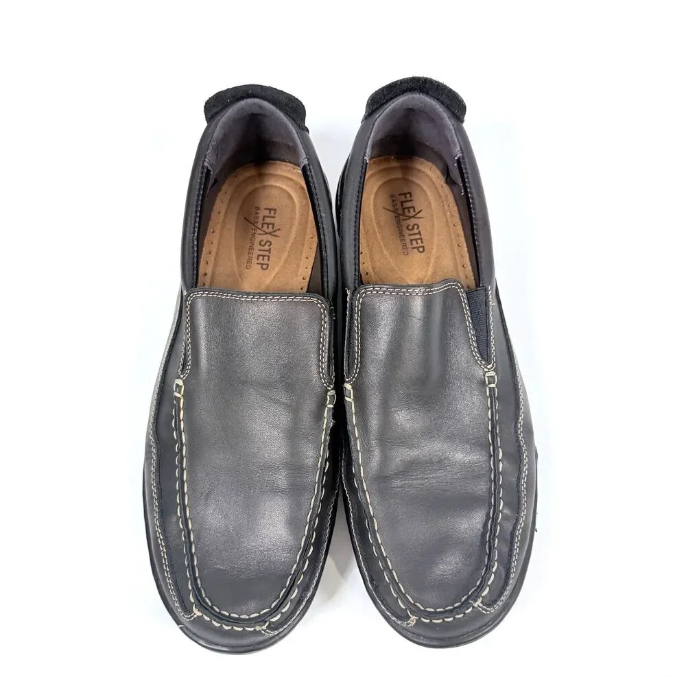 Bass Flex Fit Victor Black Leather Slip On Loafer Shoes Men's Size 11‎