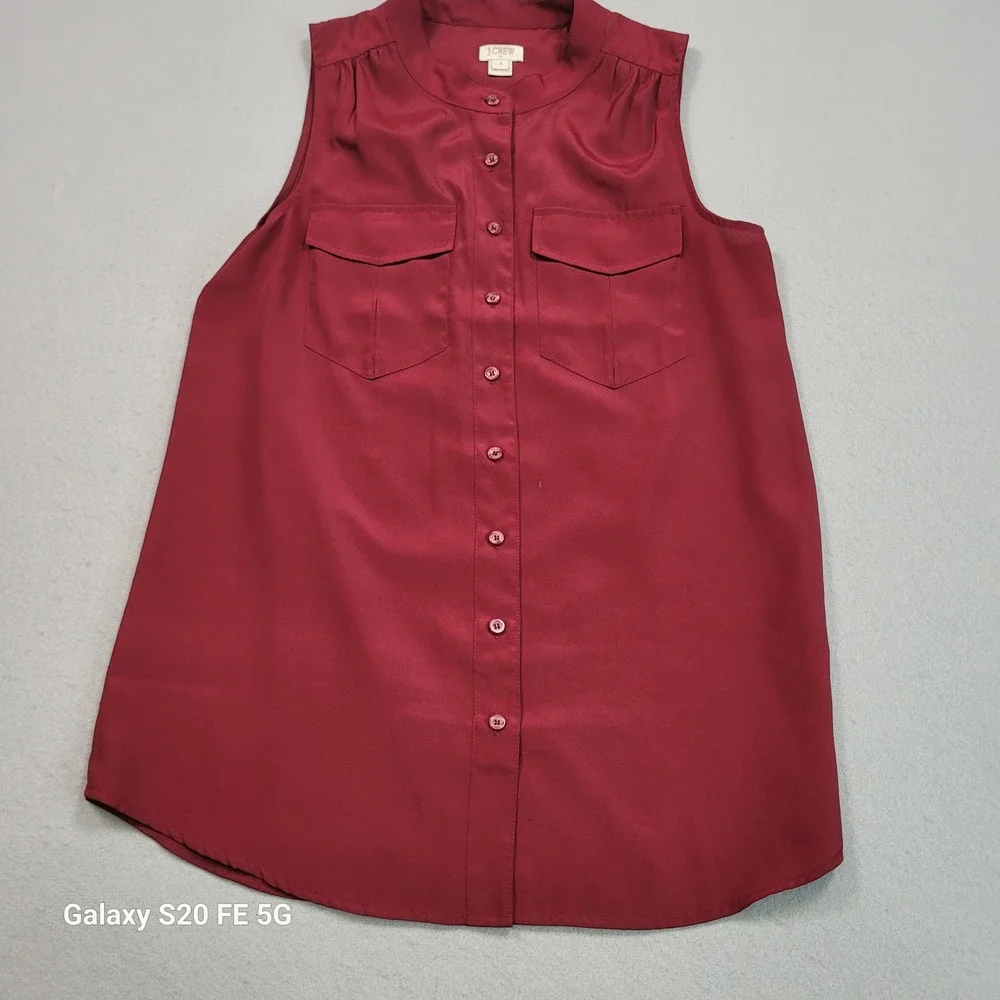 J Crew‎ Sleeveless Button Down Blouse Maroon Red Size 4 08207