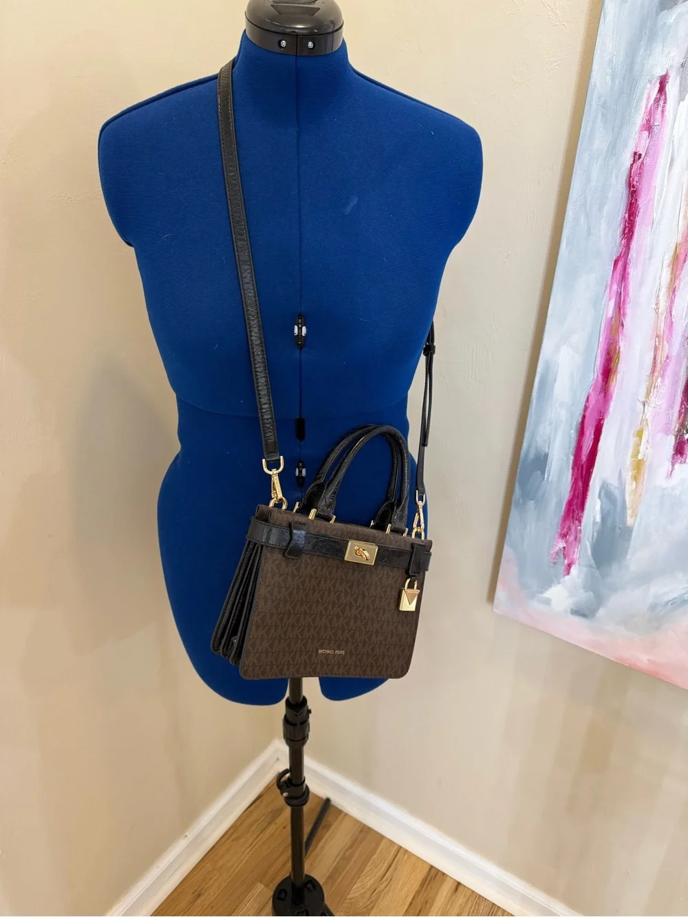 Michael Kors Brown MK Signature Satchel with Gold Hardware