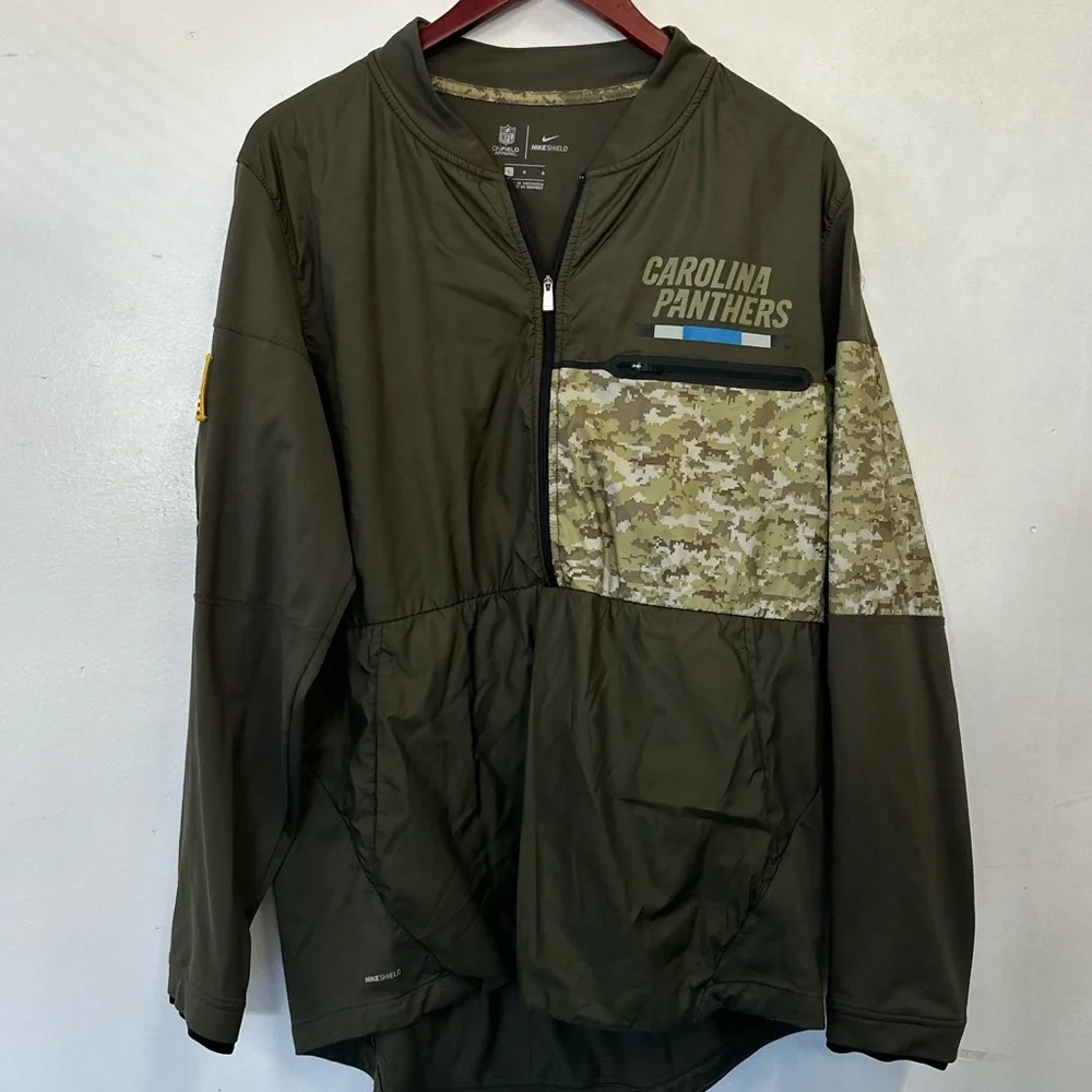 Mens Nike shield on‎ field Carolina Panthers Hybrid salute 1/4 zip pullover LG