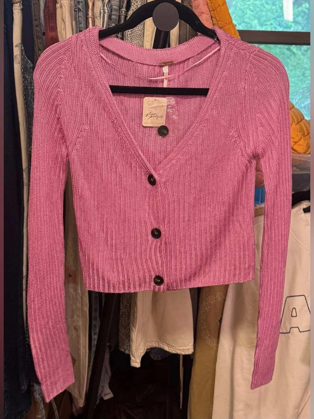 NWT Free People Game On Cardigan - Butterfly Blush pink - XS