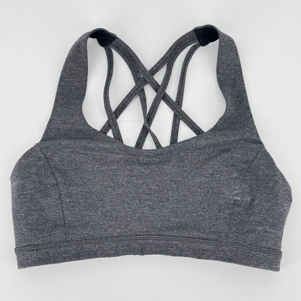 Lululemon Free To Be Wild Sports Bra Heathered Charcoal Gray Strappy Back Size 8