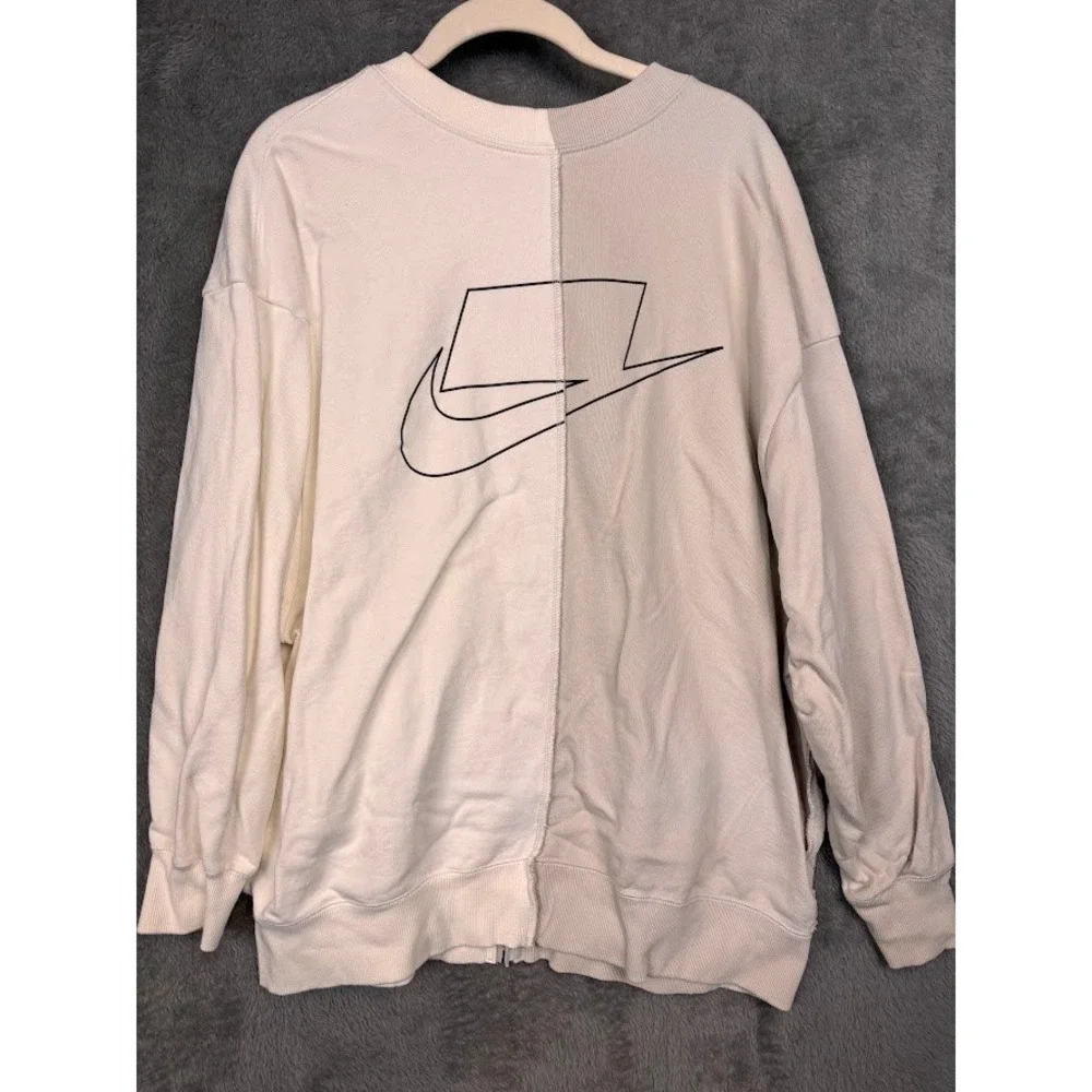 Nike Colorblock Swoosh Logo Zipper Front‎ Sweatshirt Cream Beige Size M