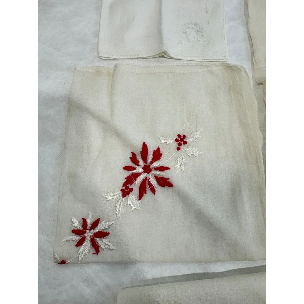 Vintage Handkerchief‎ Lot 5pc Embroidered Floral Lace Rayon White Cream Red
