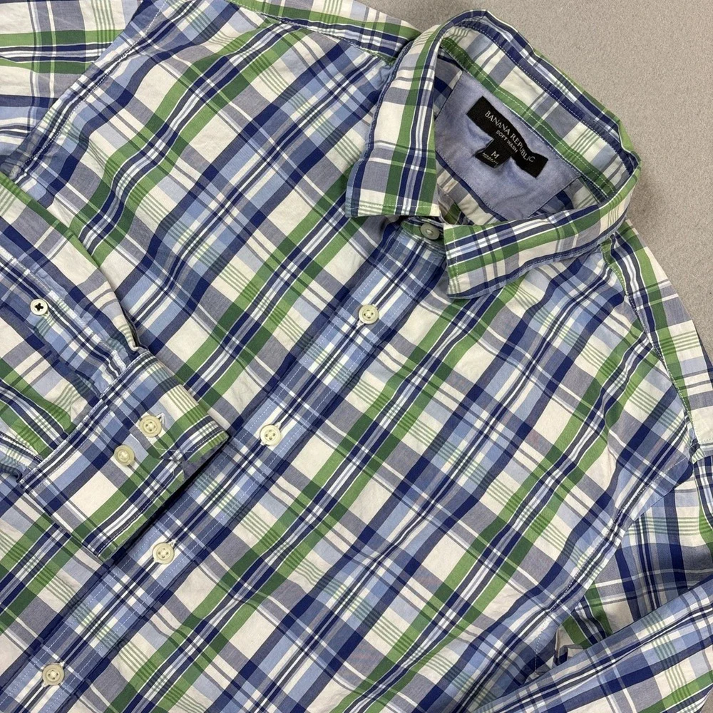 Banana‎ Republic Mens Shirt Soft Wash Standard Fit Button Up Plaid Cotton Medium