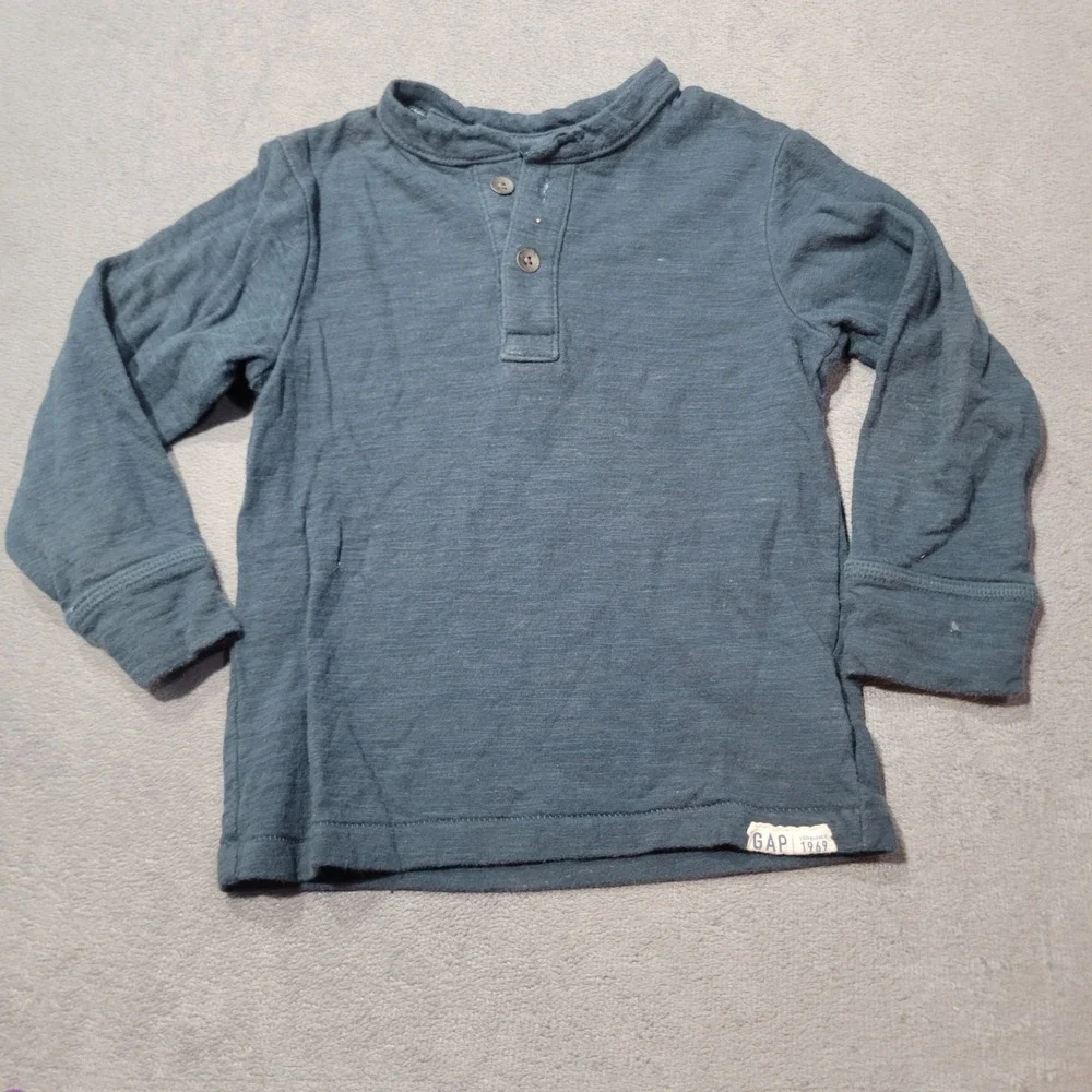 Baby Gap Henley Shirt Toddler Boys‎ Blue Slub Knit Long Sleeve Casual Minimalist