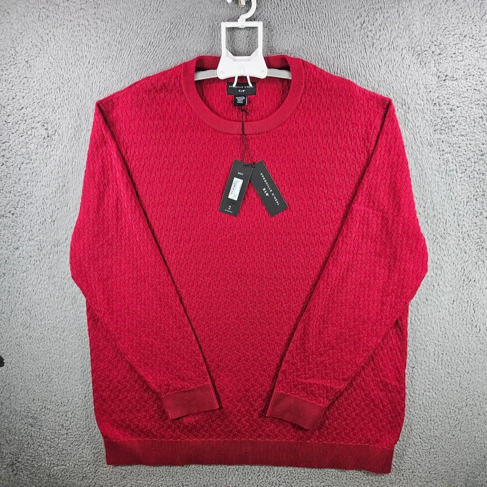 Shaquille O'Neal XLG Mens 4XLT‎ Red Textured Knit Crewneck Sweater Rumba Red New