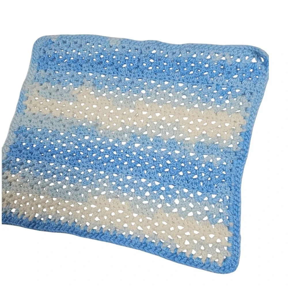 Handmade‎ Crochet Baby Blanket Set Chevron Pink Blue White