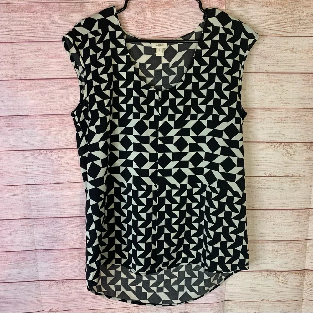 J.Crew Black White Printed Blouse‎ Size 8