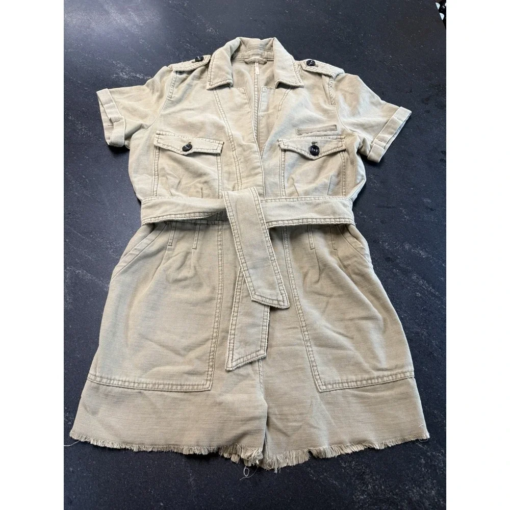 Free People Off‎ The Beaten Path Utility Romper Khaki Distressed Small