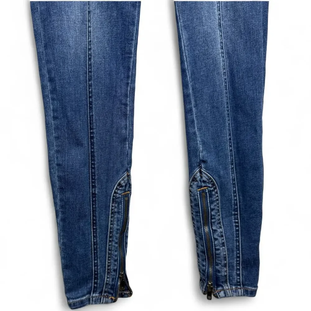 Free People CRVY Mercury Zip Jeans Harper‎ Blue Size 27 Moto Y2K StreetwearDenim