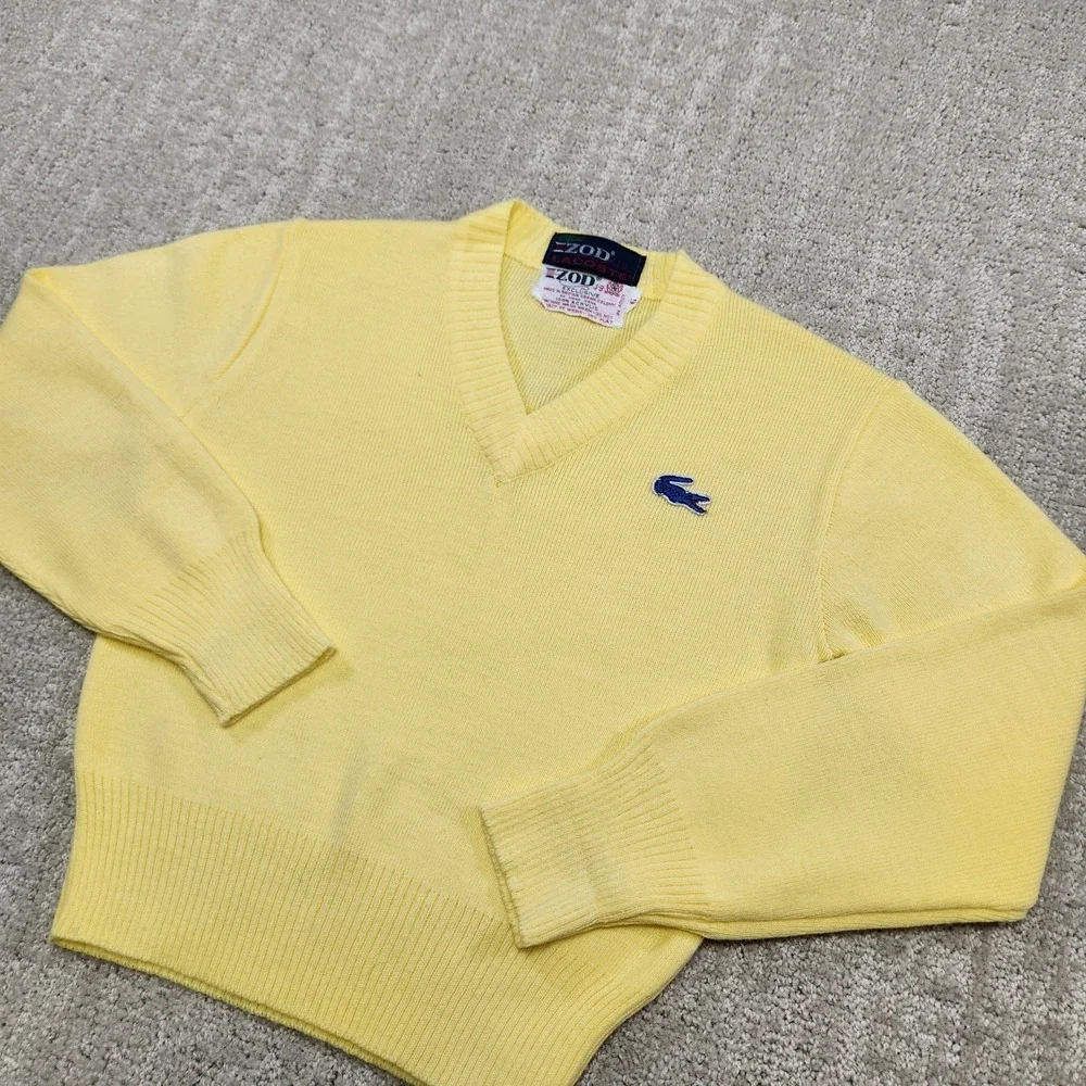 Vintage‎ Izod Lacoste Sweater Kids 6 Yellow V Neck Preppy Tennis 80s 90s Knit