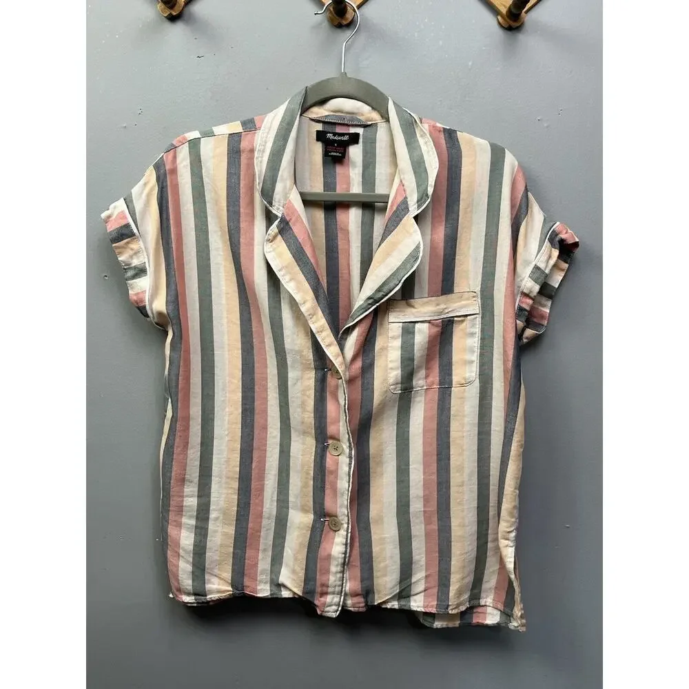 Madewell‎ Lonnie Flannel Bedtime Pajama Top Stripe Womens size Medium