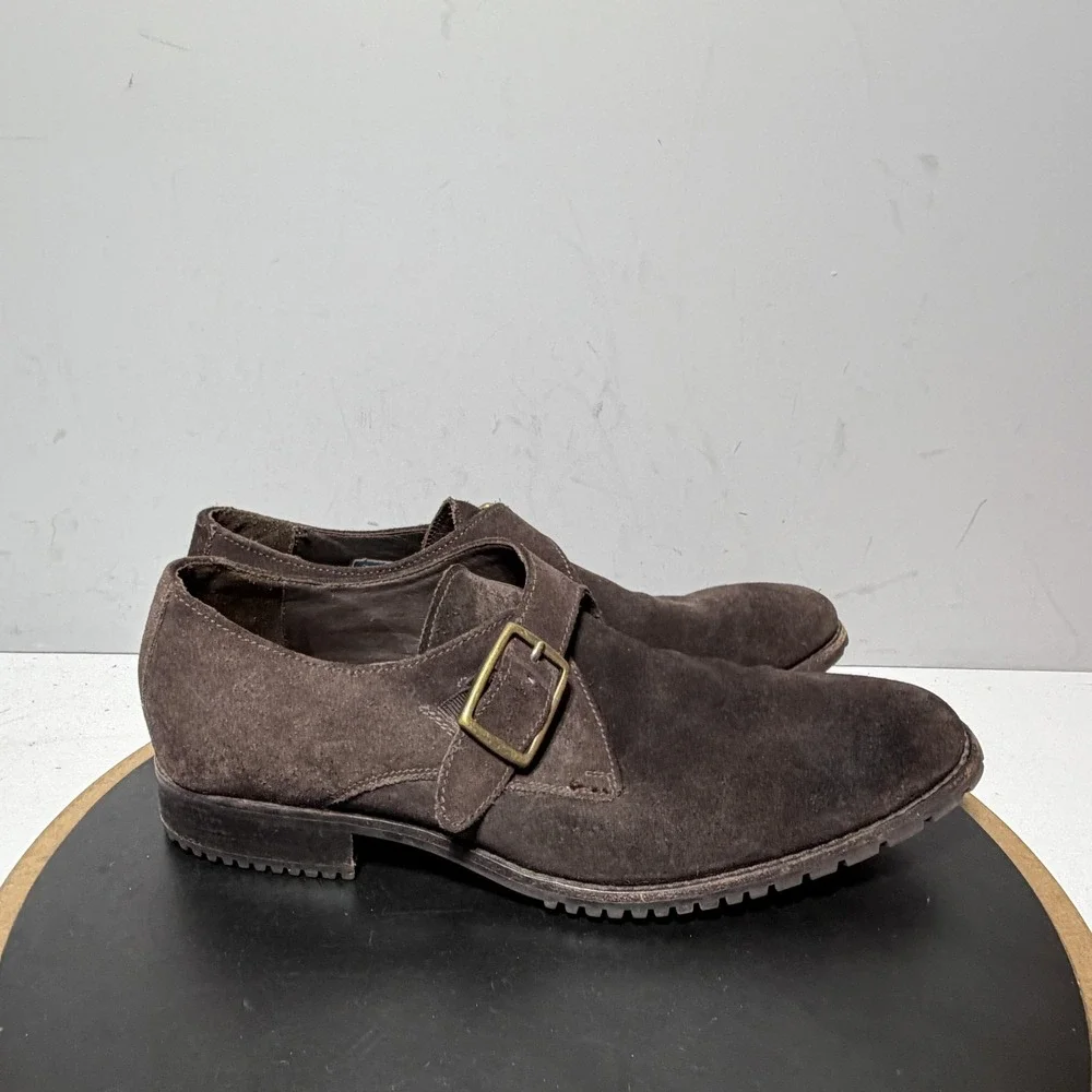 Cole Haan Monk Strap Dress Shoes Mens 12 Brown Suede Buckle Rubber Sole