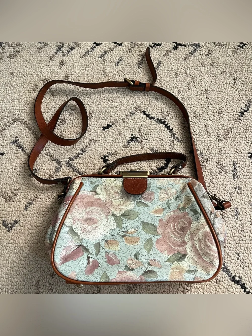 Patricia Nash Gracchi Floral Leather Satchel Crossbody Bag Cottagecore