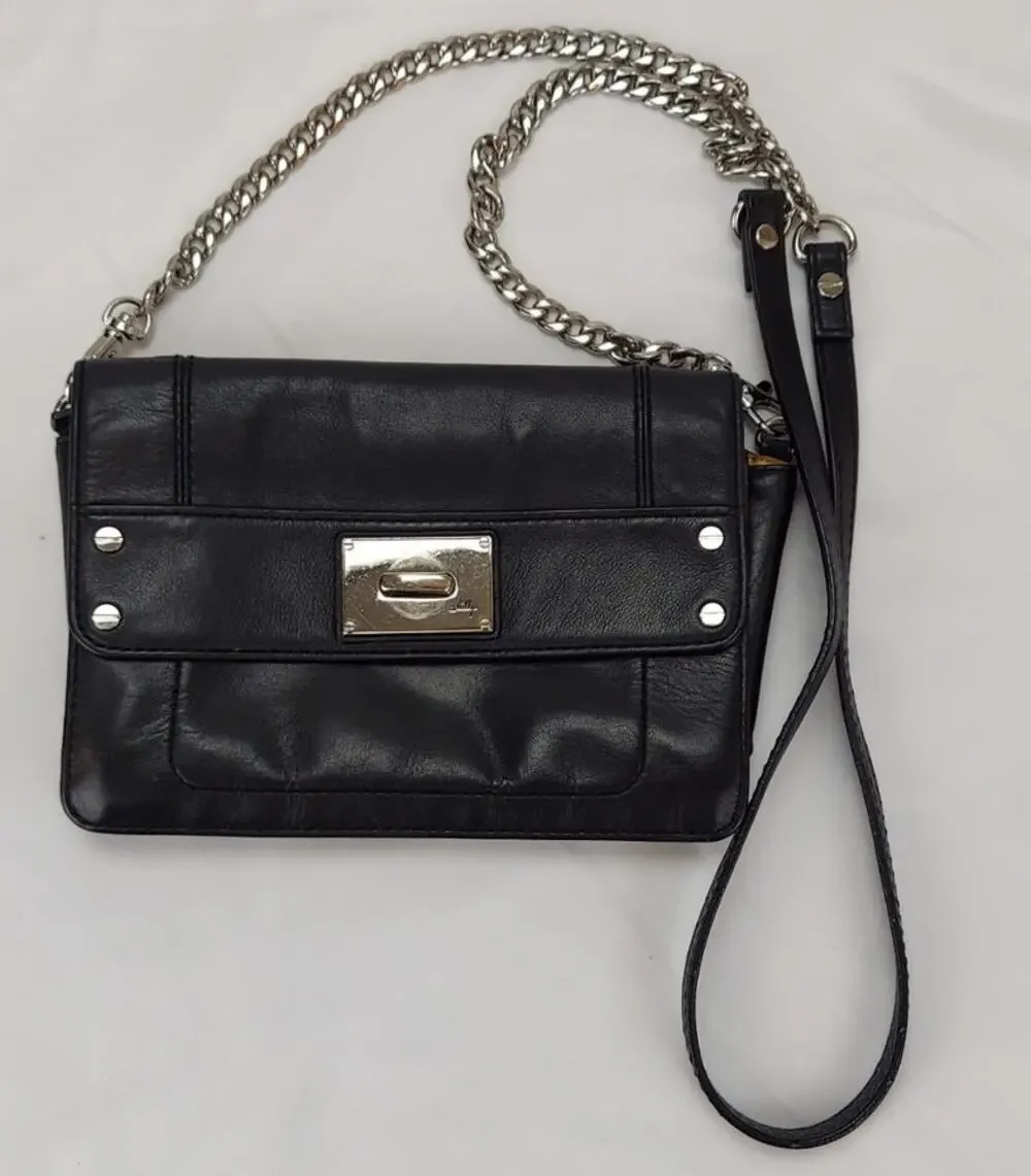Milly Leather Small Crossbody Bag Shoulder Purse Silver Chain Strap