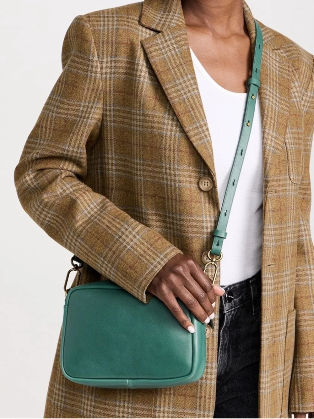 Madewell Leather Carabiner Medium Crossbody Bag Green Spruce Zipper