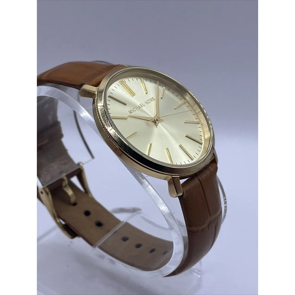 Michael Kors Jaryn Women's Watch Brown Tan Leather Gold Tone MK2496- New Battery