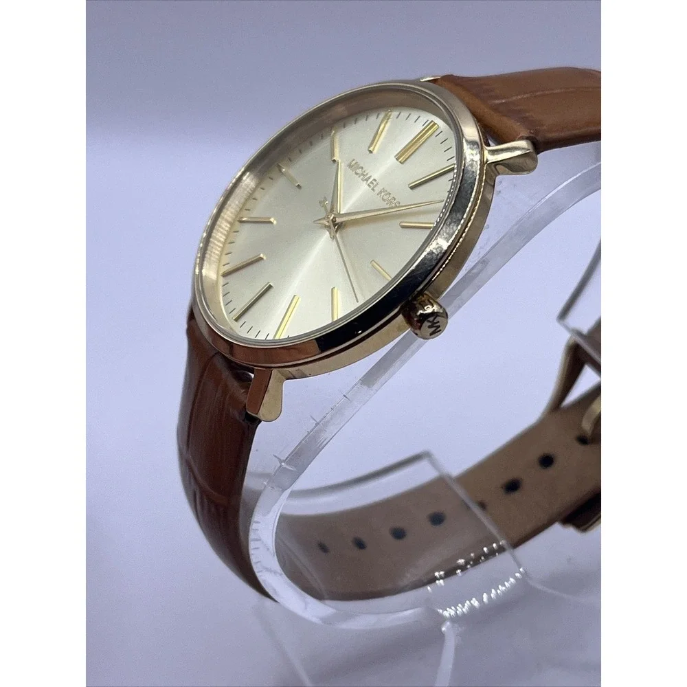 Michael Kors Jaryn Women's Watch Brown Tan Leather Gold Tone MK2496- New Battery