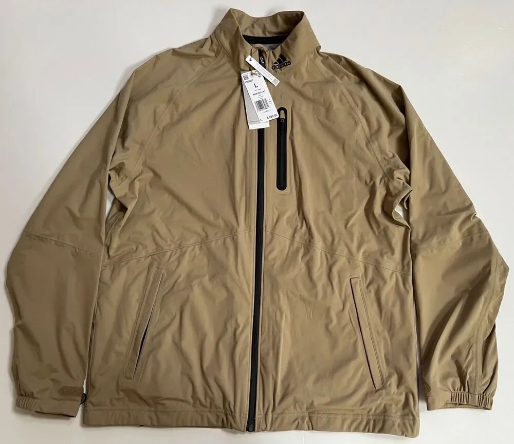 Adidas Rain Ready Full Zip Golf Jacket Hemp Beige Tan HI3461 Men's Size L