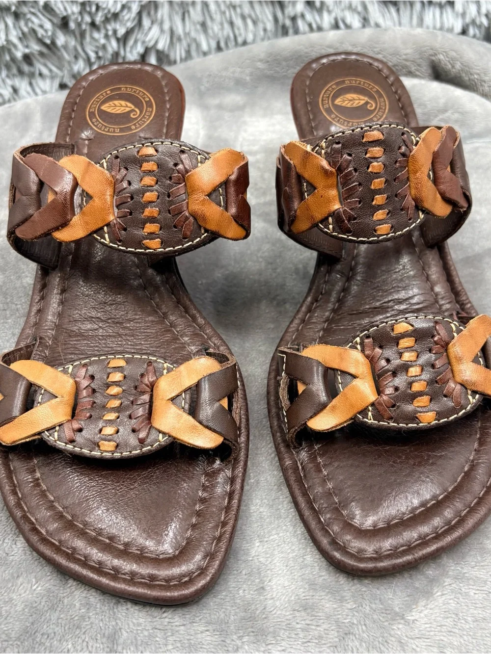 Nurture Lamaze Wedge Sandals Womens 8 Brown Leather Brazil Slide Braided