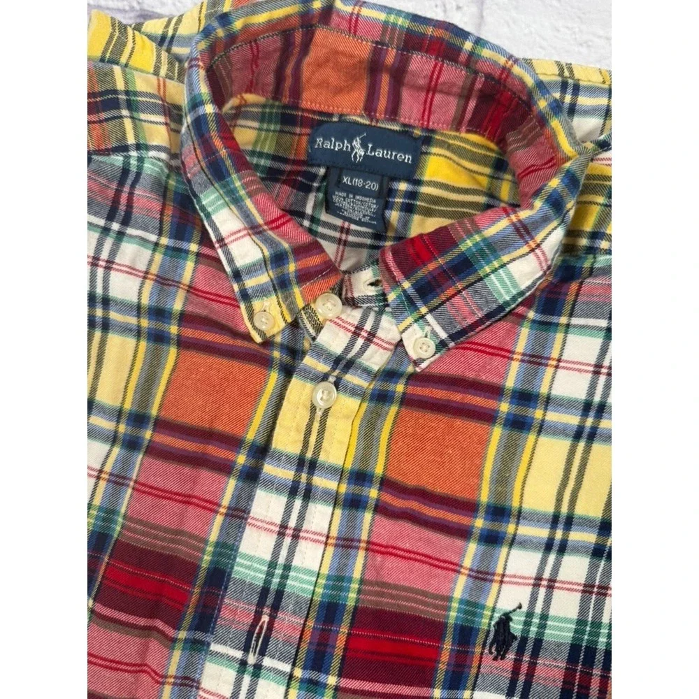 Ralph Lauren Boys Flannel Shirt XL (18-20)‎ Button Down Long Sleeves Plaid Logo