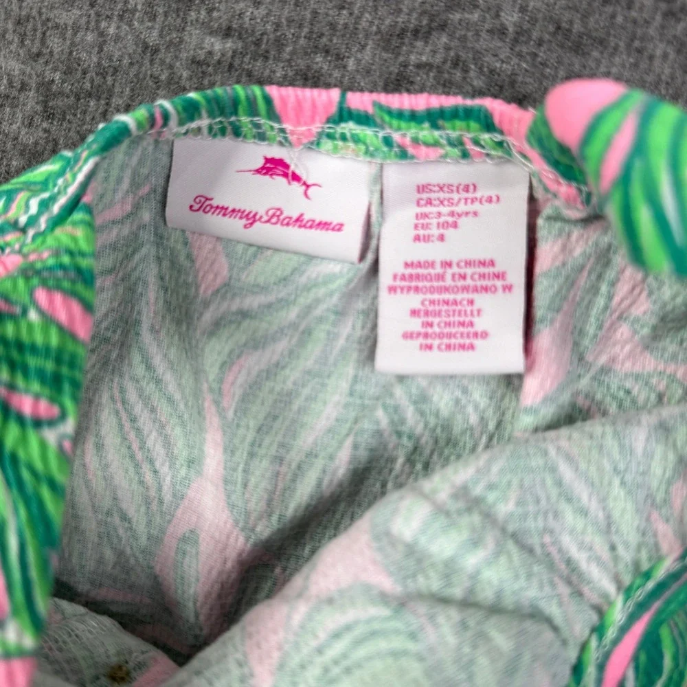 Tommy Bahama Tank Top Palm Leaf Button Tie Front Sleeveless Pink Green Size 4 XS
