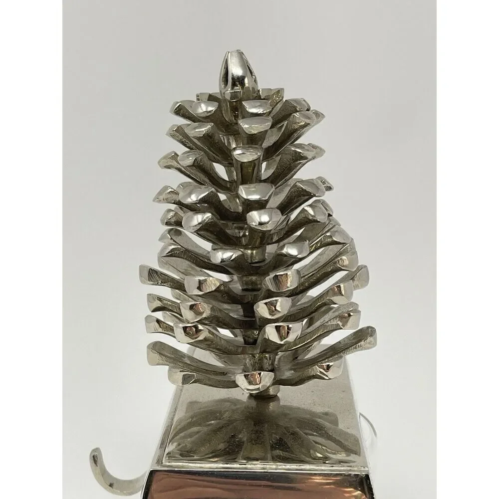 Pine Cone Stocking Holder Hanger Hook Christmas Holiday Chrome Silver Heavy