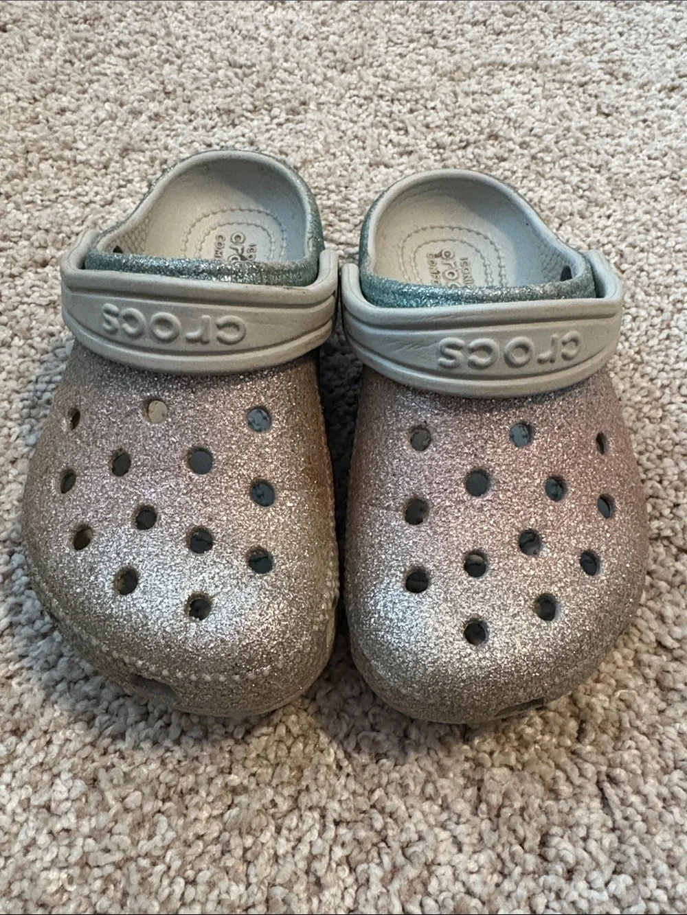 CROCS Kids Glitter Clog in Silver and Pink