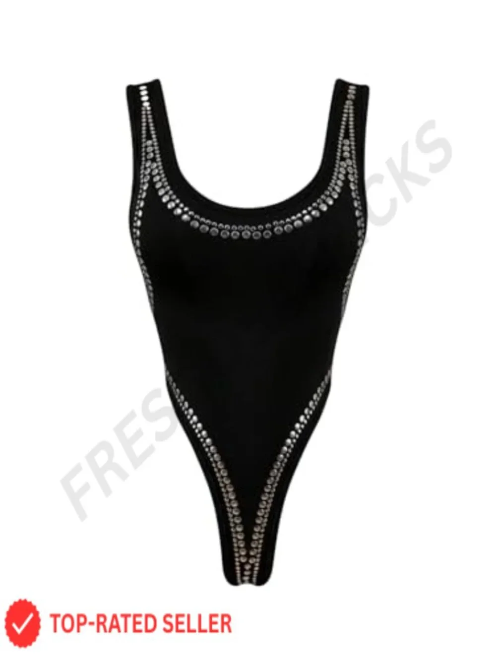 Studded Scoop Neck Sleeveless Backless Thong Bodysuit for Women