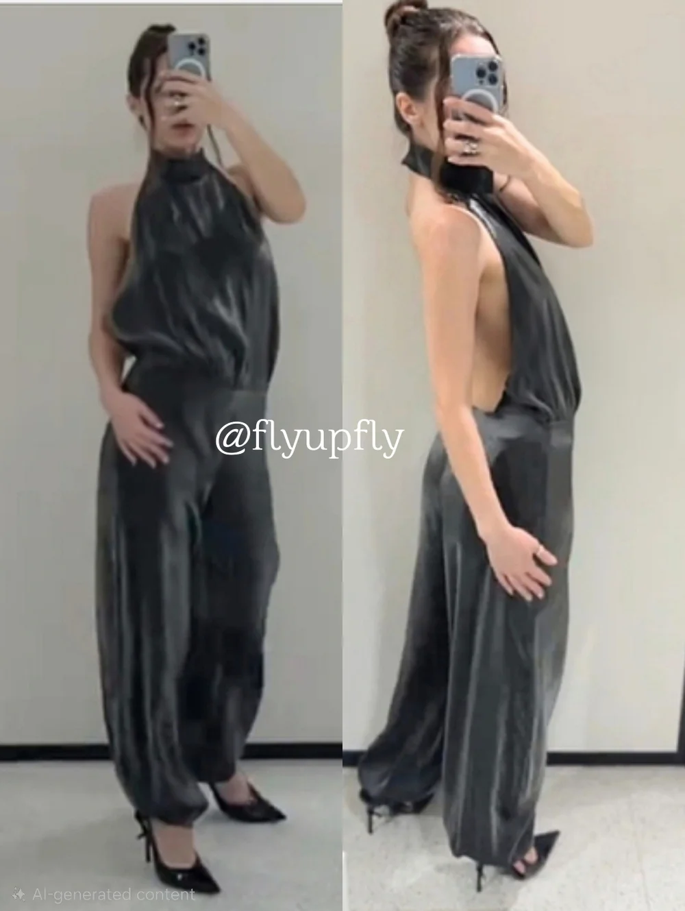 Zara Balloon Metallic Silver Gray Jumpsuit Size M