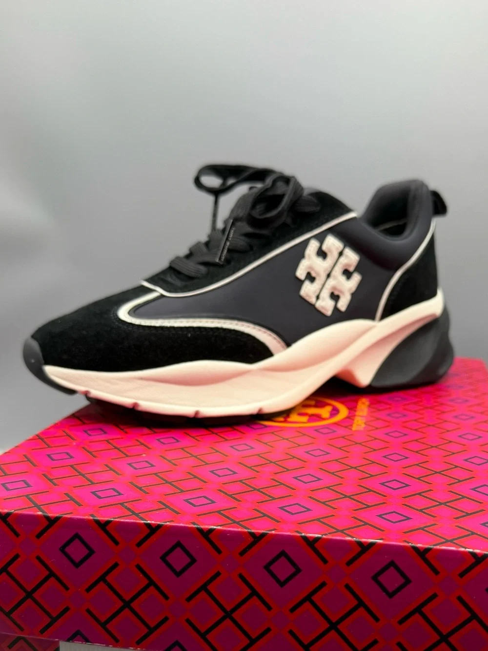Tory Burch Black and White Chunky Lace-Up Sneaker