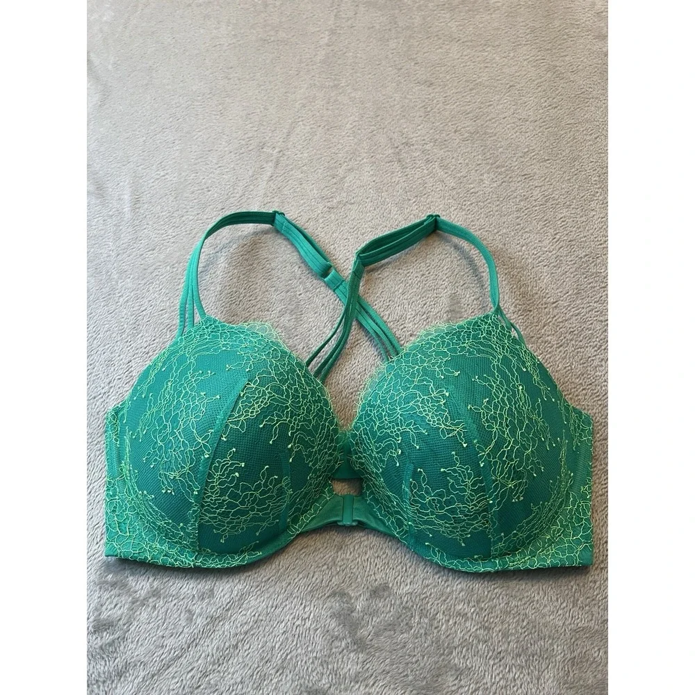 Victoria's Secret Womens Bra 36DD Green Very Sexy Push Up Lace Racerback