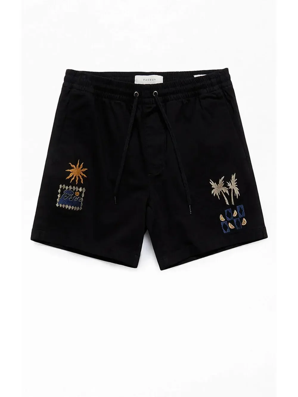 (C119) PacSun Reed Printed Volley Shorts Small Black Print Drawstring Beach