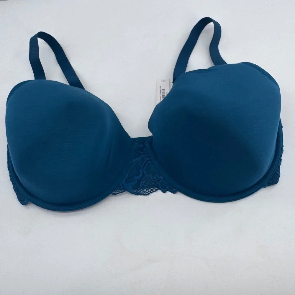 Adore Me Full Coverage Bra Teal Blue Lace Trim Underwire Support Sz 42G New‎