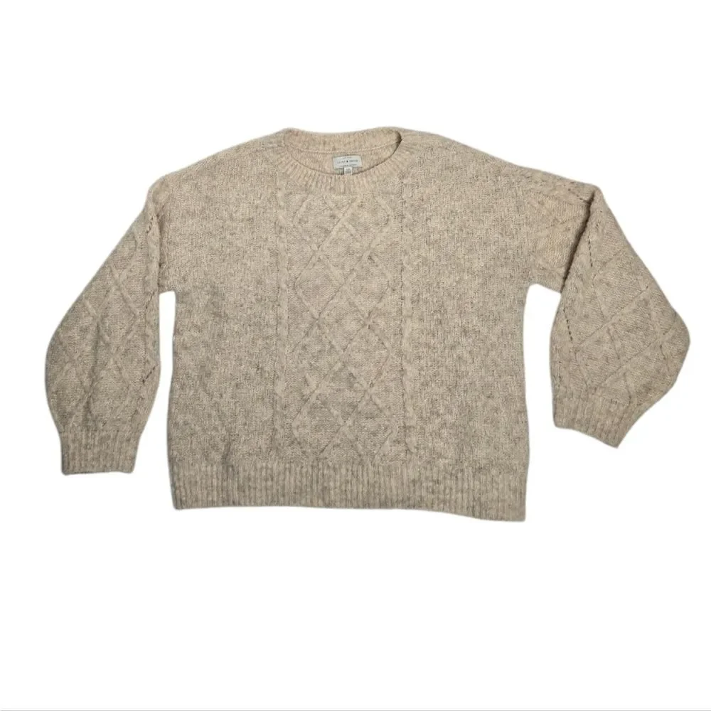 LUCKY BRAND cable knit crew neck‎ wool blend sweater L