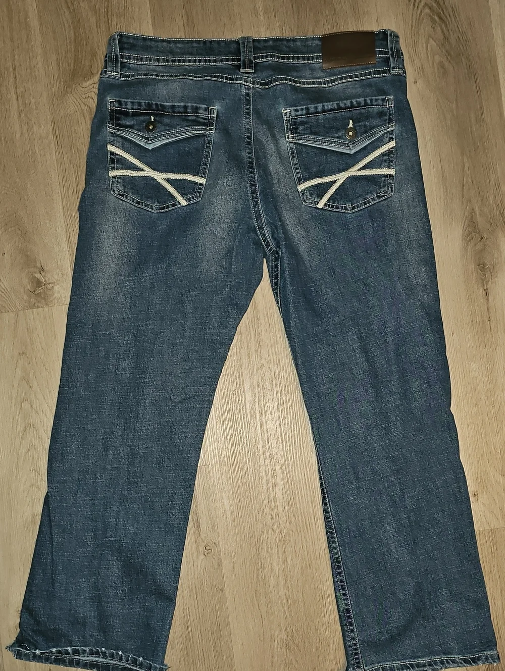 Men's Straight Dark Blue Denim Jeans with Back Pocket Detail