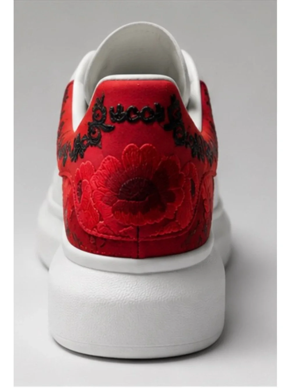 Alexander McQueen Sneakers White Red Floral Black Sequin 40/7 Limited Edition,