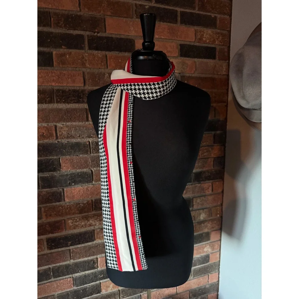 Houndstooth Striped‎ Scarf Black White Red Accent Fashion Accessory