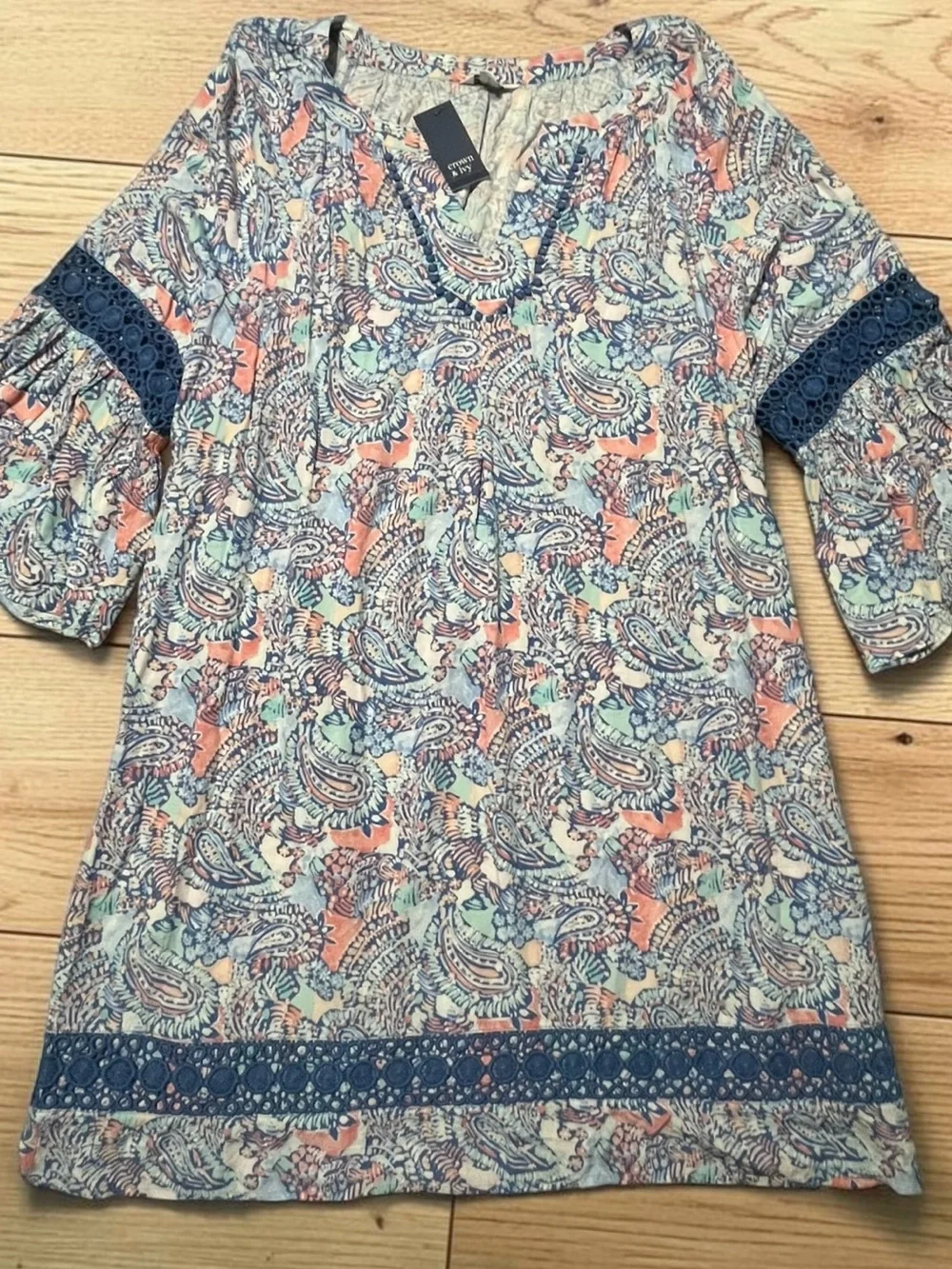 crown & ivy Paisley Midi Dress in Coral, Mint & Navy
