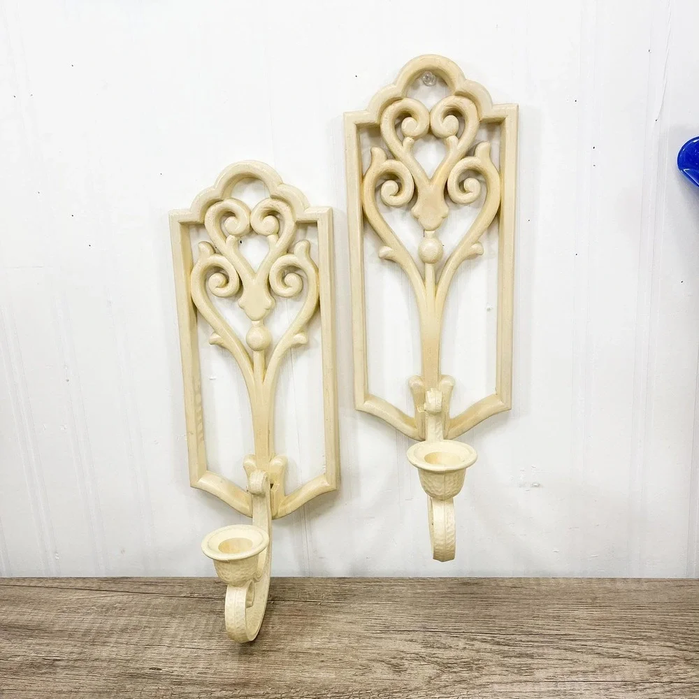 Vintage Beige Sconce Candleholder Set: Burwood Plastic Wall Decor