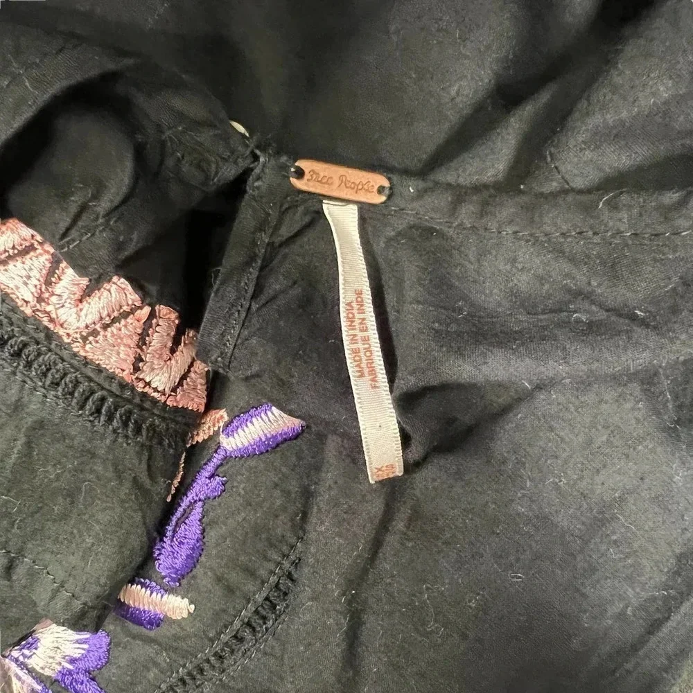 Free People Pavlo Embroidered Smock‎ Dress Black Purple Floral Size XS