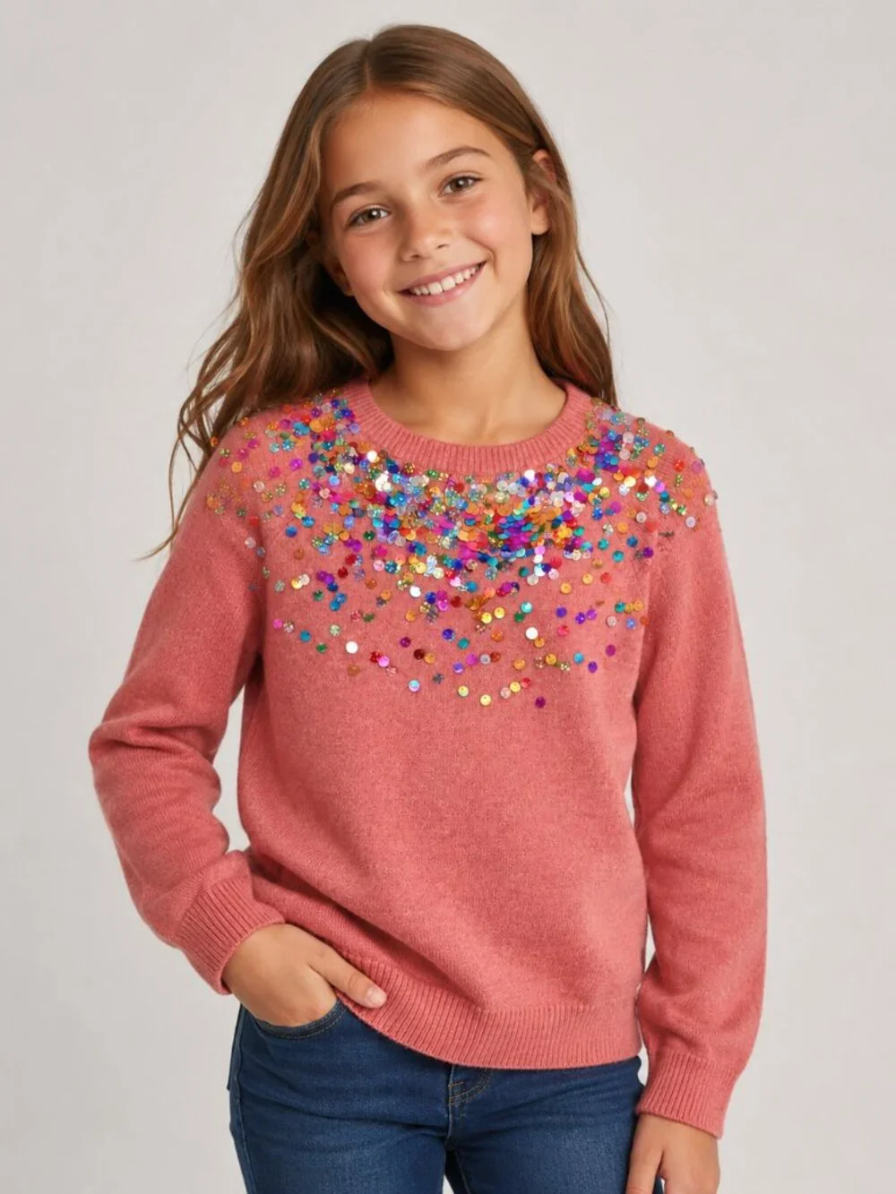 Nordstrom Girls Pink Sequin Embellished Sweater Size L 10/12
