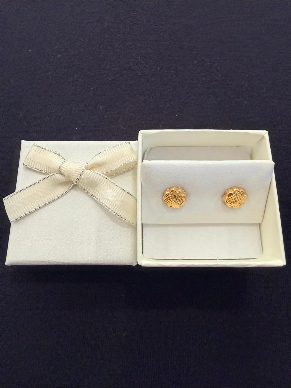 Real 18k Dubai Gold Floral Stud Earrings - Women Jewelry