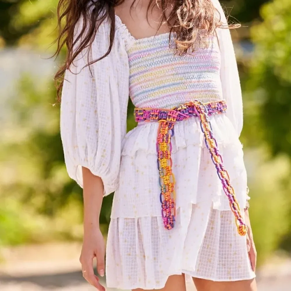 Love Shack Fancy Shaw Puff Sleeve Tiered Mini Dress In Butter Yellow XS‌‌‌‌‌‌‌‌