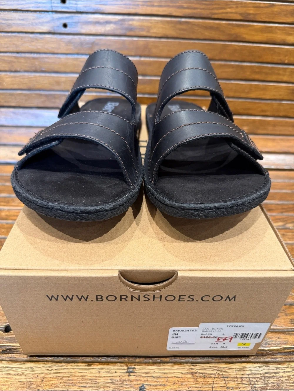 Born Men's Black Leather Double-Strap Slide Sandals