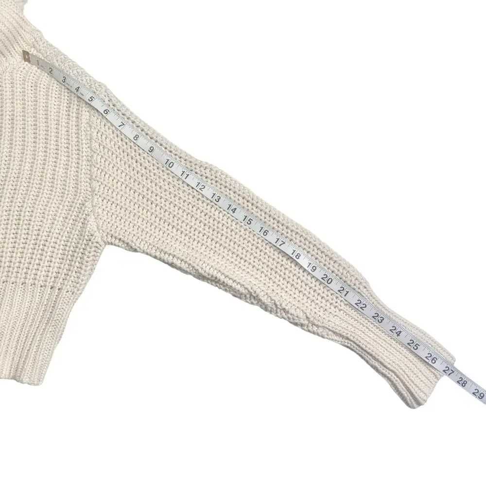 Aerie | Women | Double Zip Cream Ribbed Cotton Yarn Cropped Cardigan | Small