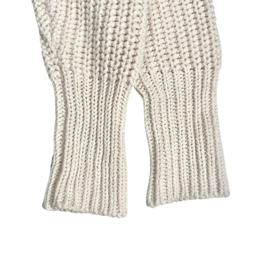 Aerie | Women | Double Zip Cream Ribbed Cotton Yarn Cropped Cardigan | Small